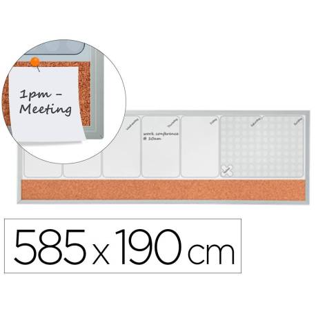PLANIFICADOR SEMANAL MARCA NOBO MAGNETICO + TABLERO CORCHO HORIZONTAL CON MARCO DE ALUMINIO 585X190 MM