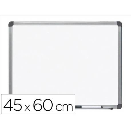 PIZARRA BLANCA MARCA ROCADA LACADA MAGNETICA MARCO ALUMINIO CON CANTONERAS 45X60 CM