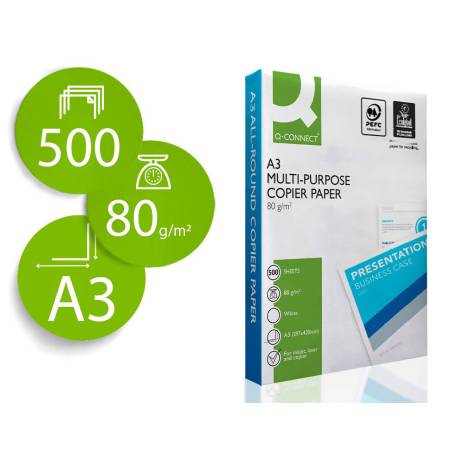 PAPEL FOTOCOPIADORA MARCA Q-CONNECT ECONOMY DIN A3 80 GRAMOS PAQUETE DE 500 HOJAS