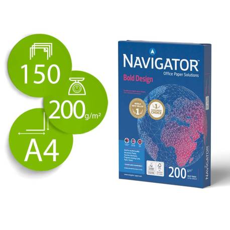 PAPEL FOTOCOPIADORA MARCA NAVIGATOR BOLD DESIGN DIN A4 200 GR PAPEL MULTIUSO INK-JET Y LASER PAQUETE DE 150 HOJAS