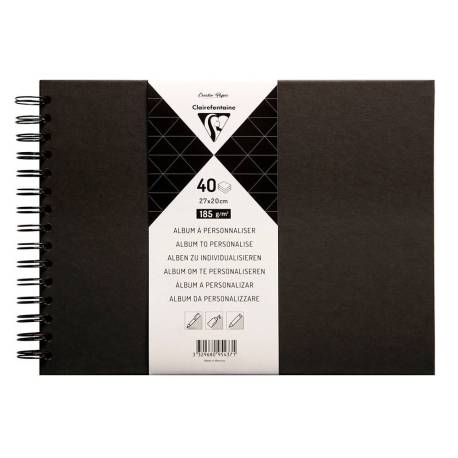 ALBUM ESPIRAL PARA PERSONALIZAR MARCA CLAIREFONTAINE TAPA DURA NEGRA 27X20 CM 40 HOJAS 185 GR