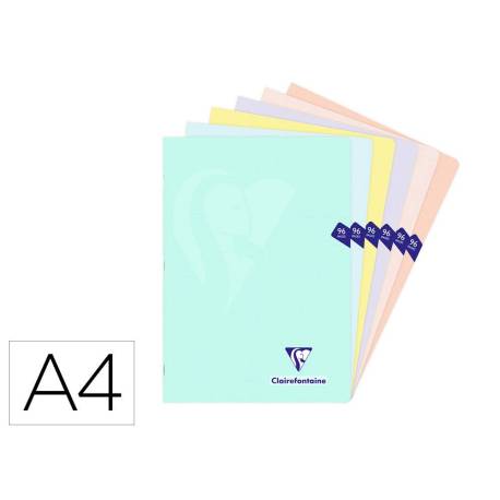 LIBRETA MARCA CLAIREFONTAINE DIN A4 TAPA PLASTICO TRANSLUCIDO FLEXIBLE 48 HOJAS 90 GR CUADRO 5 MM COLORES PASTEL