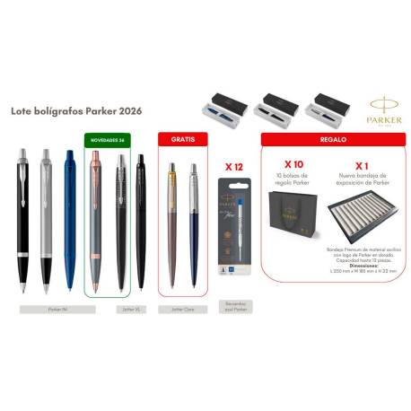 LOTE BOLIGRAFOS MARCA PARKER 6+2 UNIDADES GRATIS + 12 RECAMBIOS AZUL CON OBSEQUIO BANDEJA EXPOSITORA Y 10 BOLSAS REGALO