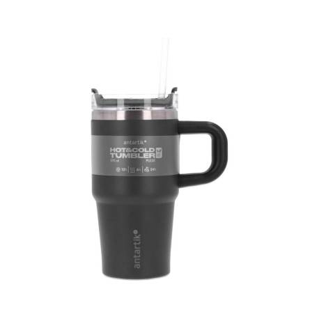TAZA TERMICA ASA MARCA ANTARTIK PULSE ISOTERMICA TAPA HERMETICA ACERO INOXIDABLE PAJITA LIBRE BPA NEGRO 570 ML