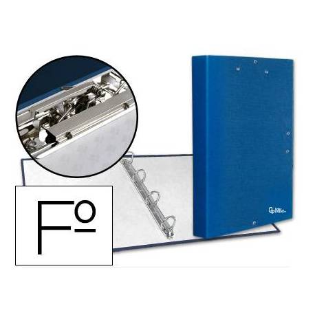 Carpeta 4 anillas carton forrado Liderpapel Paper Coat lomo 40 mm color azul con miniclip y solapas